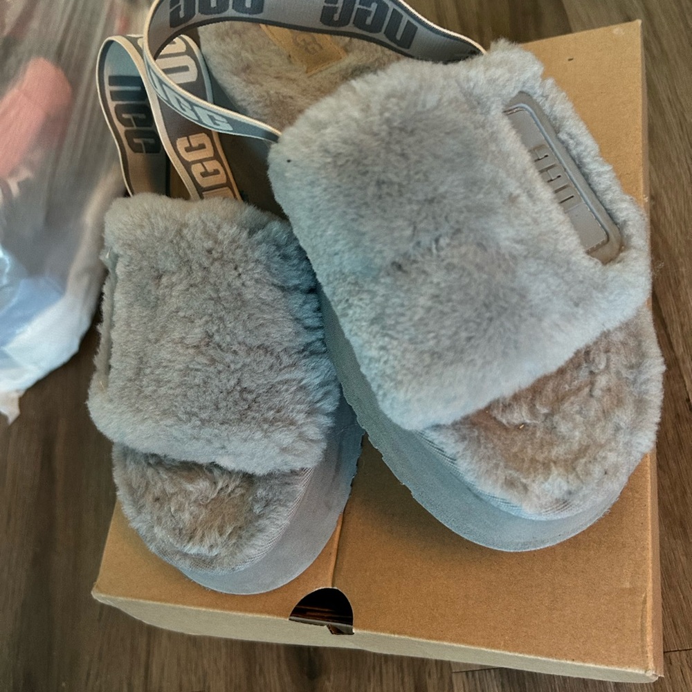 UGG Kids Cozy Gray Fluffy Slippers